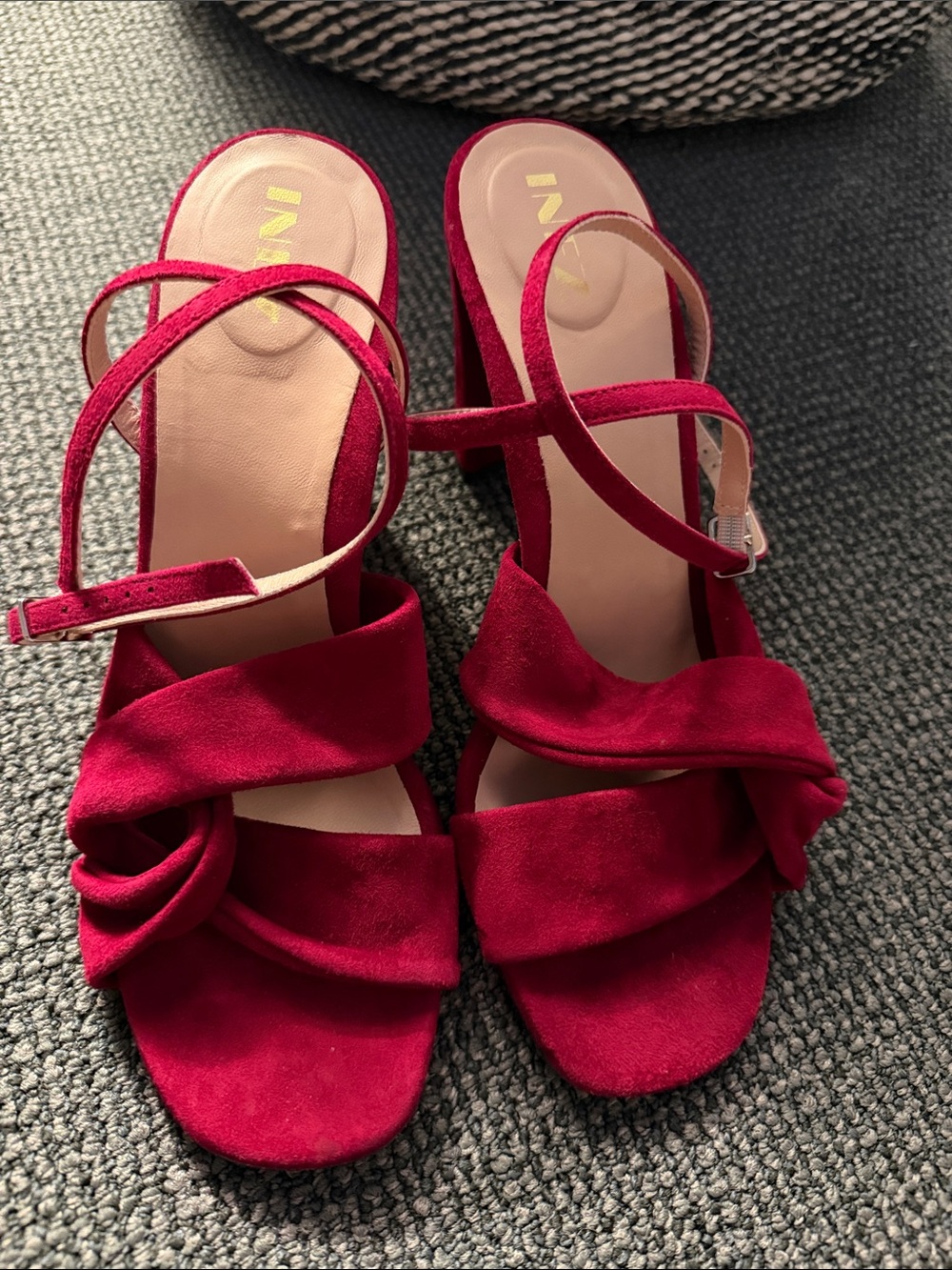 Inez Isabel Suede Block heels pinot red suede leather limited edition 3.5" $295